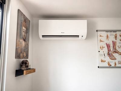 Daikin wall-mounted indoor air conditioning unit installed in a living space