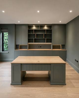 Bespoke fitted home office with integrated sockets and recessed lighting