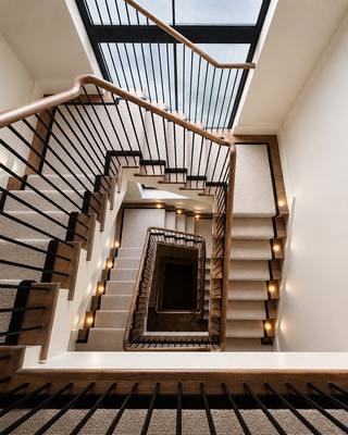 Feature staircase with integrated LED step lighting installation